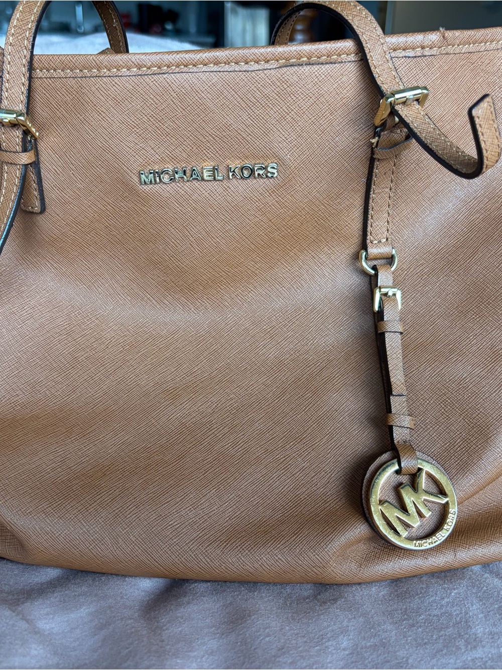 Authentic Michael Kors Tan Leather Tote Bag